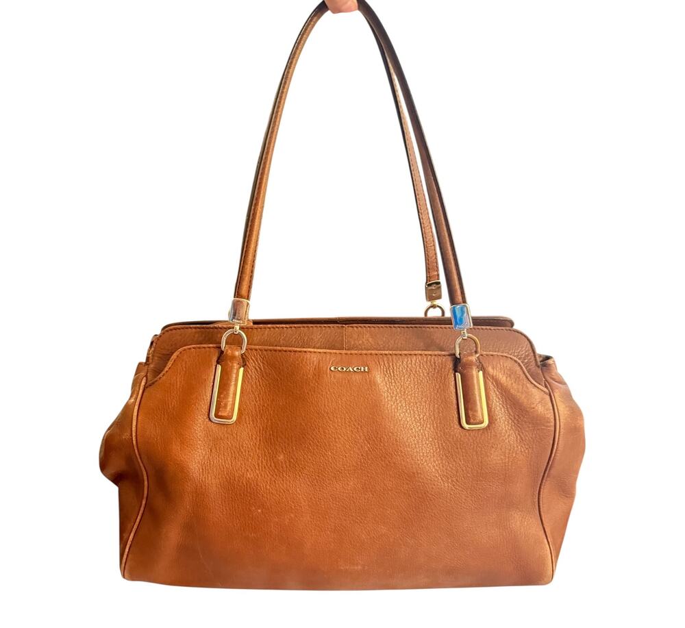 Coach 25161 Brown Pebbled Leather Shoulder Madison Kimberly Satchel Red Lining